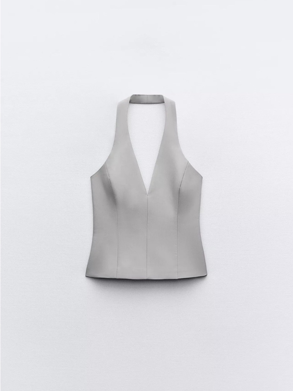 Zara Sleeveless Plunge V-Neck Top in Light Gray